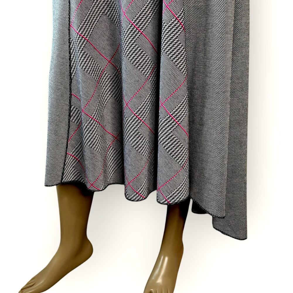 Cato Plaid Flare Midi Skirt Size M Gray Pink High Low Stretchy Ponte Knit Pullon - Picture 5 of 13